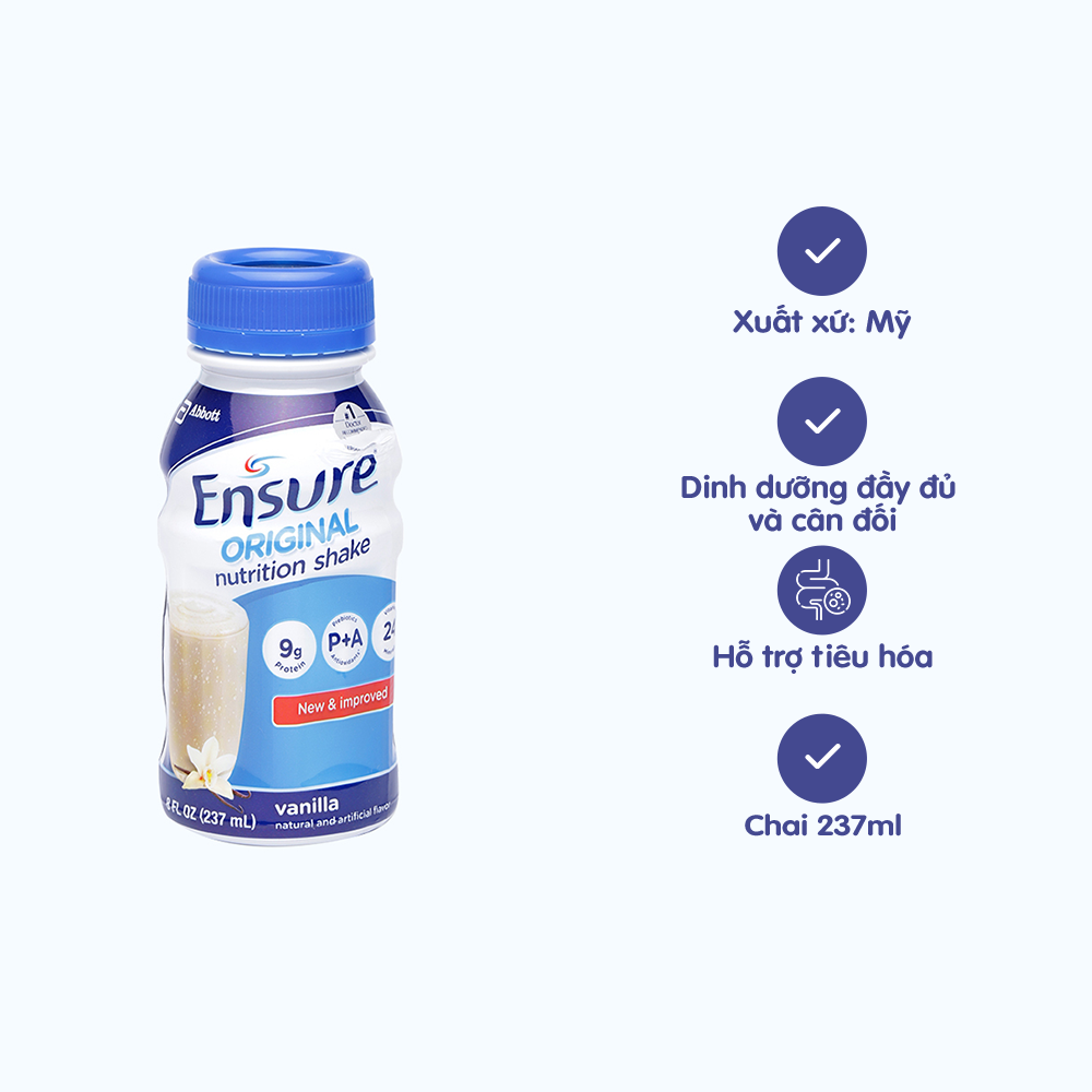 Sữa Ensure Original 237ml Abbott hương vani, bổ sung dinh dưỡng, hỗ trợ tiêu hóa